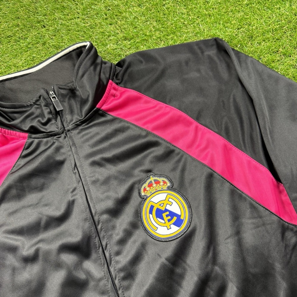 Real Madrid Jacket‎ Mens XL Black Pink Track Full Zip Embroidered Shimmer Y2K - Picture 2 of 8